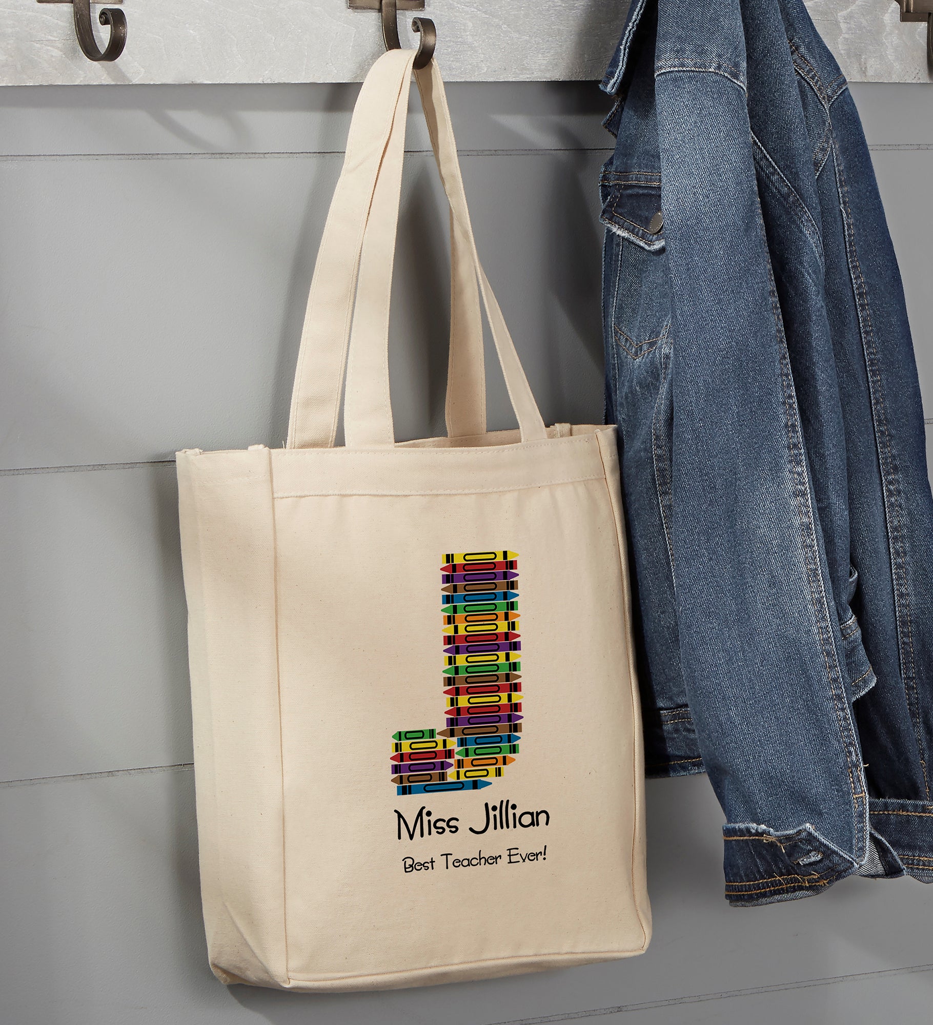 Crayon Letter Personalized Teacher Canvas Tote Bags